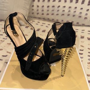 Black and silver platform heels